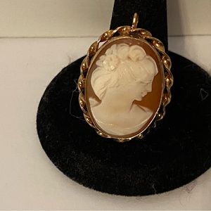 BAL-RON VINTAGE BROOCH PENDANT CARVED SHELL CAMEO 1/20 12K GF GOLD FILLED SIGNED